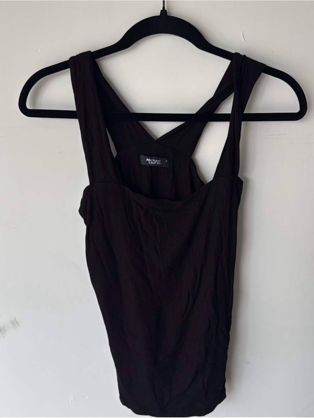 Michael Stars Black Ribbed Cross-Back Camisole